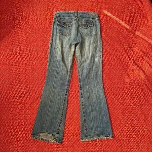 H2J Production Vintage Low Rise Flare Jeans Blue Denim Size 5/6 Y2K 70s Style
